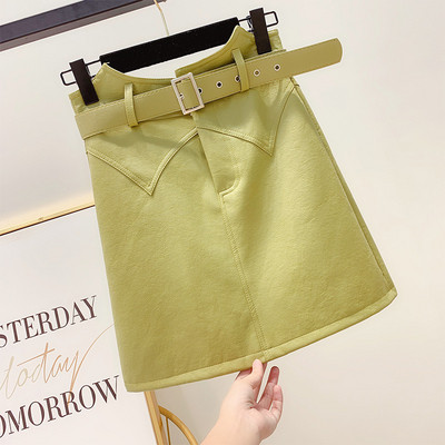 Fusta de dama din piele cu curea in trei culori