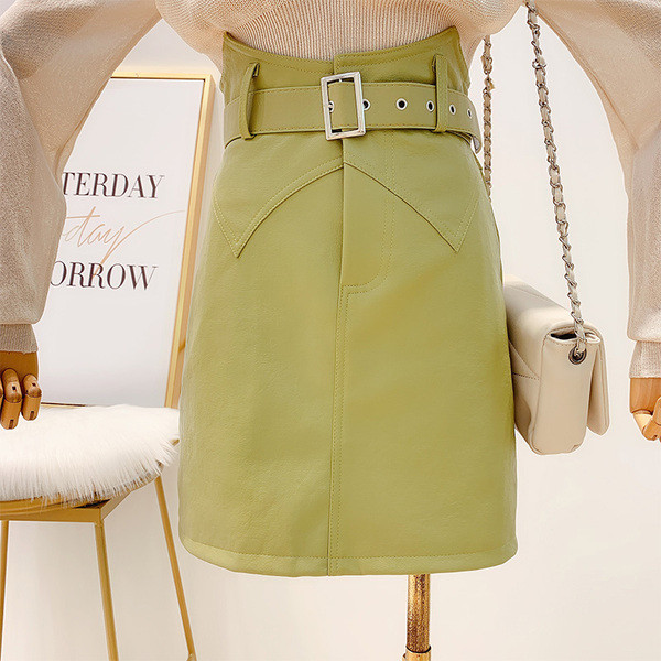 Fusta de dama din piele cu curea in trei culori