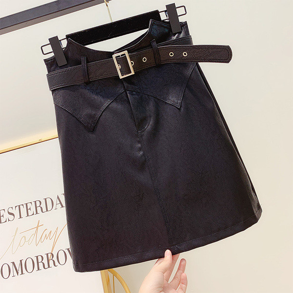 Fusta de dama din piele cu curea in trei culori