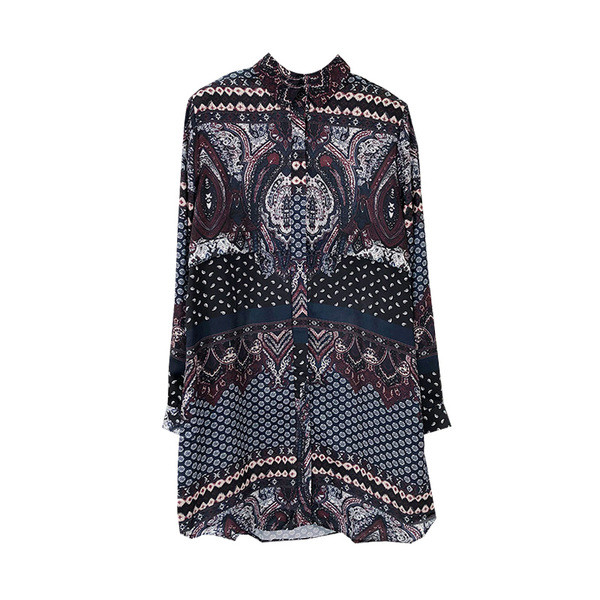 Hosszú női ing, hosszú ujjal, színes mintával