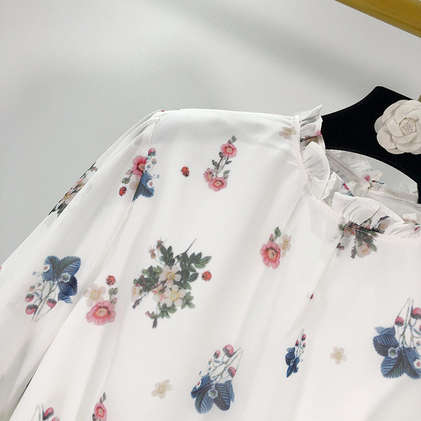 Női ing gumis derékkal, fehér színben, virágmintával