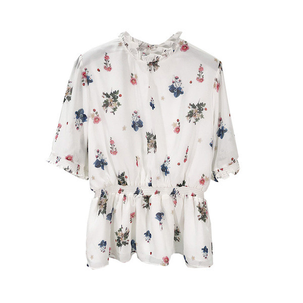 Női ing gumis derékkal, fehér színben, virágmintával