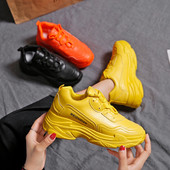 Adidasi de dama din piele ecologica in negru, galben si portocaliu