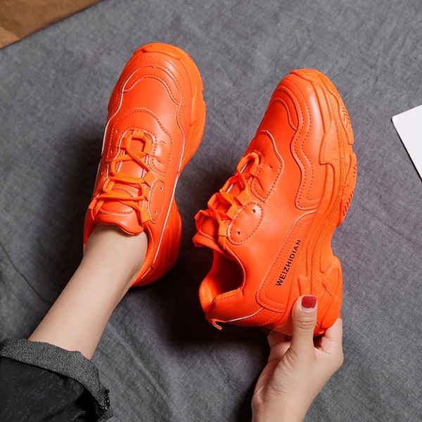 Adidasi de dama din piele ecologica in negru, galben si portocaliu