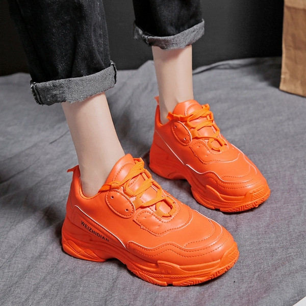 Adidasi de dama din piele ecologica in negru, galben si portocaliu