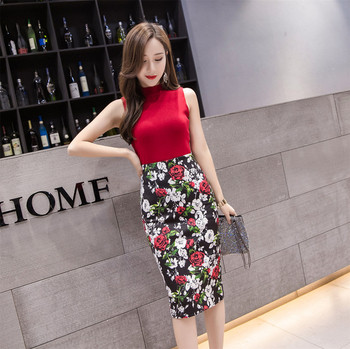 Stílusos női szoknya fekete színben virágos motívumokkal