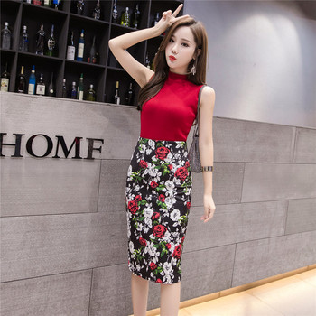 Stílusos női szoknya fekete színben virágos motívumokkal