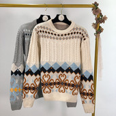 Női vastag pulóver két színben, mintával