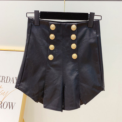 Pantaloni moderni din piele de dama in negru