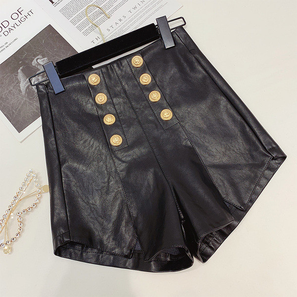 Pantaloni moderni din piele de dama in negru