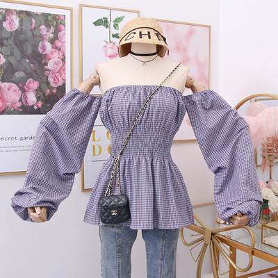 Cămașă modernă de damă în carouri cu umerii goi în mai multe culori