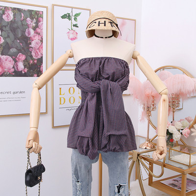 Cămașă modernă de damă în carouri cu umerii goi în mai multe culori