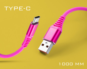 Розов силиконов USB кабел Type-C