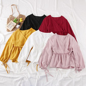 Bluză de damă modernă cu mâneci lungi și cravate - mai multe culori