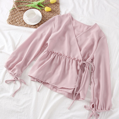 Bluză de damă modernă cu mâneci lungi și cravate - mai multe culori