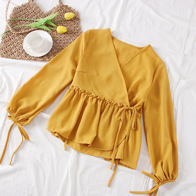 Bluză de damă modernă cu mâneci lungi și cravate - mai multe culori