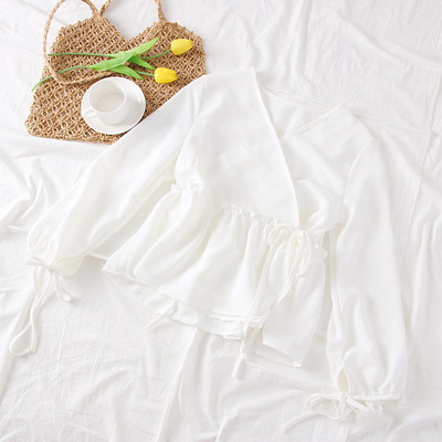 Bluză de damă modernă cu mâneci lungi și cravate - mai multe culori