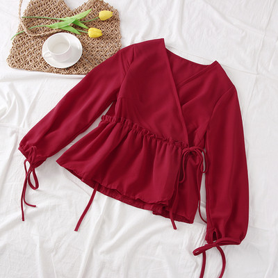 Bluză de damă modernă cu mâneci lungi și cravate - mai multe culori