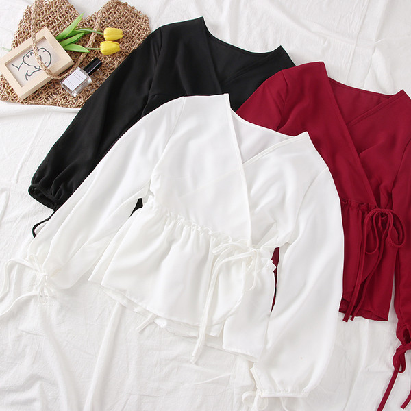 Bluză de damă modernă cu mâneci lungi și cravate - mai multe culori