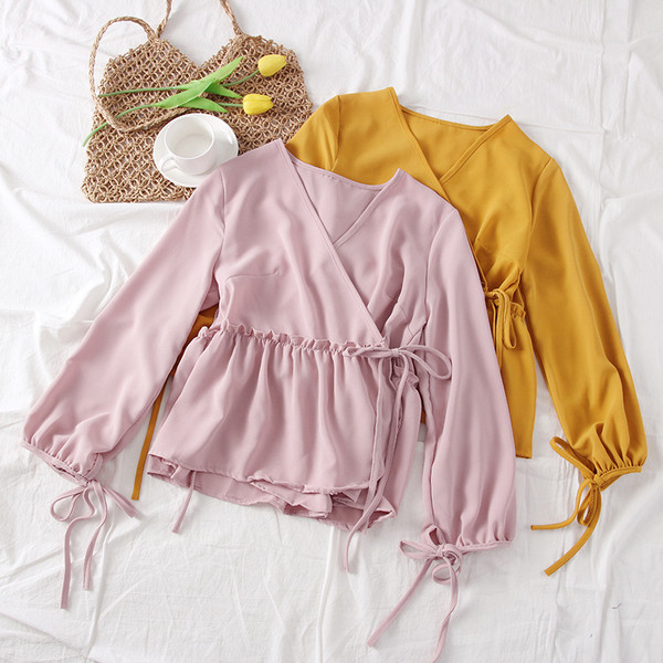 Bluză de damă modernă cu mâneci lungi și cravate - mai multe culori