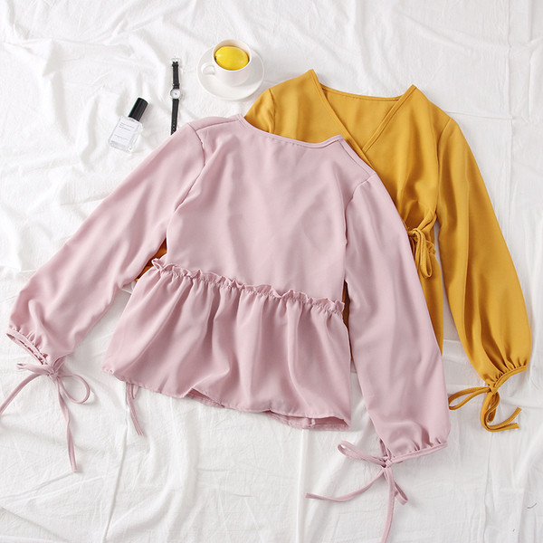 Bluză de damă modernă cu mâneci lungi și cravate - mai multe culori