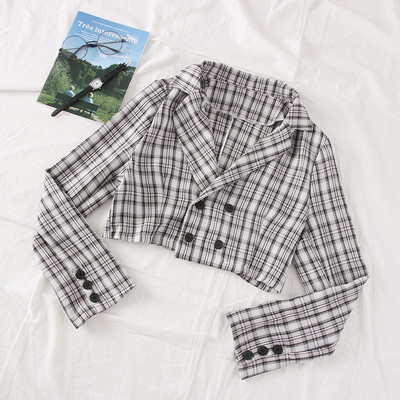 Modern női kockás kabát gombokkal, többféle színben