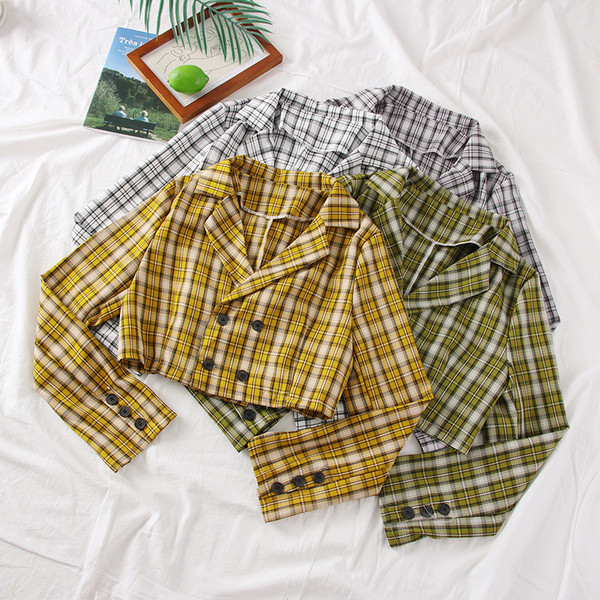 Modern női kockás kabát gombokkal, többféle színben