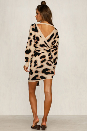 Rochie moderna de dama cu maneci lungi si model animal