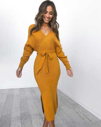 ÚJ modell női hosszú ruha mély nyakkivágással, több színben megkötővel