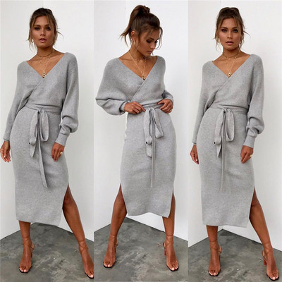 ÚJ modell női hosszú ruha mély nyakkivágással, több színben megkötővel