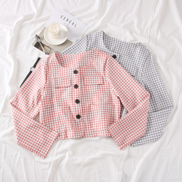 Geaca de dama moderna in carouri cu nasturi in mai multe culori