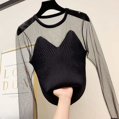 Stílusos női pulóver O-nyakkal