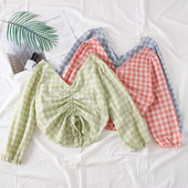 Modern kockás női blúz V-nyakkal, több színben