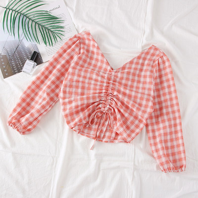 Modern kockás női blúz V-nyakkal, több színben