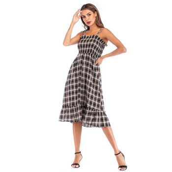 Alkalmi női kockás ruha vékony pántokkal