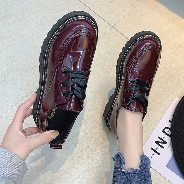 Pantofi dama casual cu sireturi in visiniu si negru