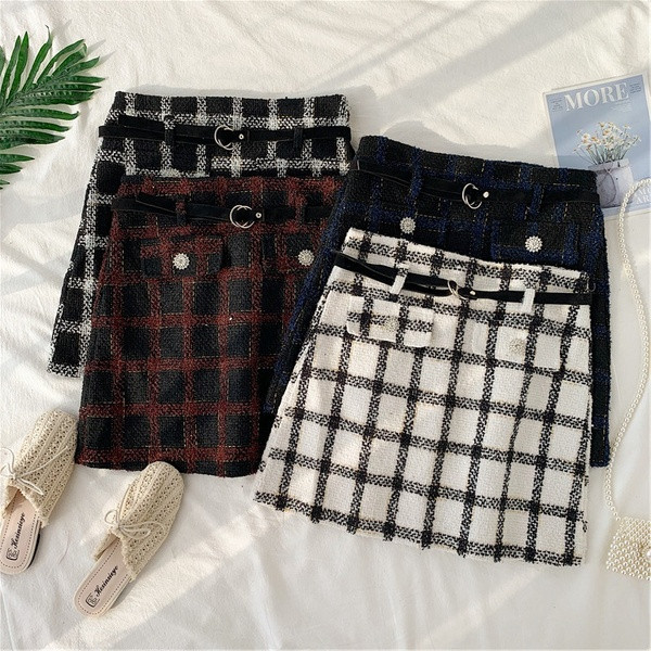Fusta dama in carouri cu curea in patru culori