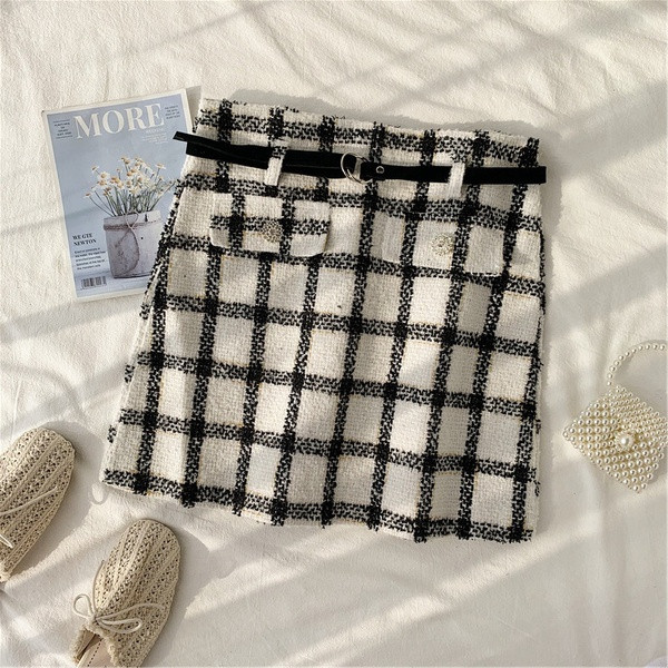 Fusta dama in carouri cu curea in patru culori