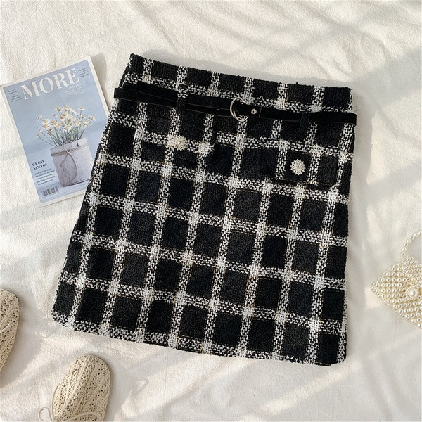 Fusta dama in carouri cu curea in patru culori