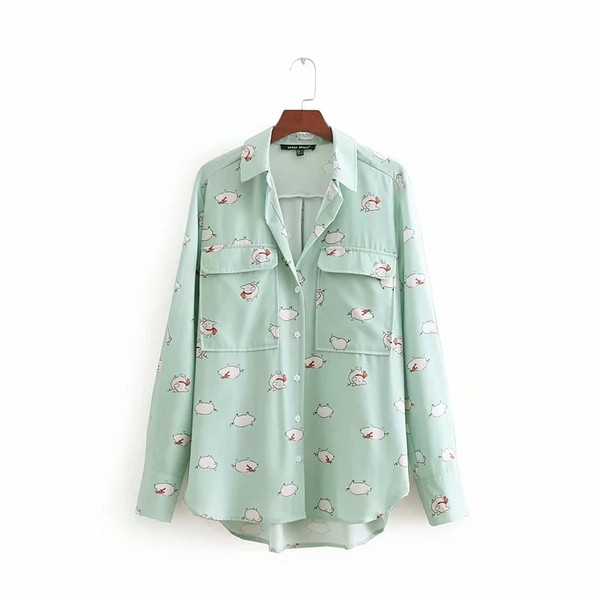 Cămașă casual de damă cu aplicație verde