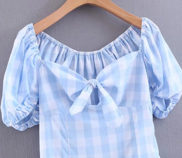 Kockás női ruha rövid ujjú kék színben