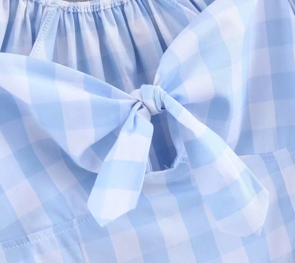 Kockás női ruha rövid ujjú kék színben