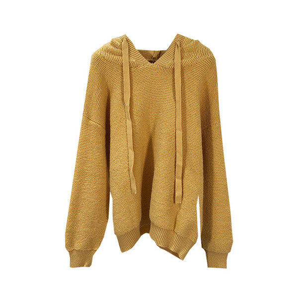 Pulover gros cu cravate si gluga