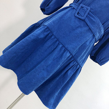 Rochie de dama in albastru cu maneci 3/4 si decolteu oval