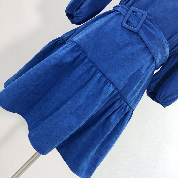 Rochie de dama in albastru cu maneci 3/4 si decolteu oval