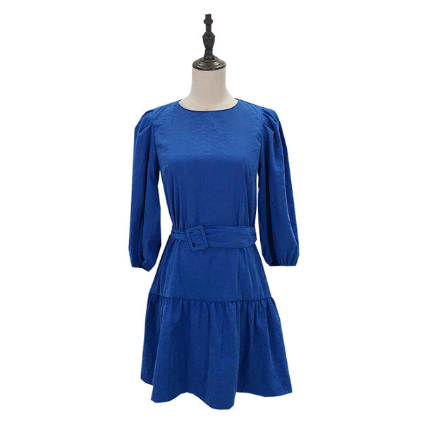 Rochie de dama in albastru cu maneci 3/4 si decolteu oval