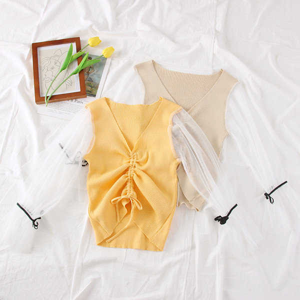 Bluză de damă modernă cu mâneci din tul în mai multe culori