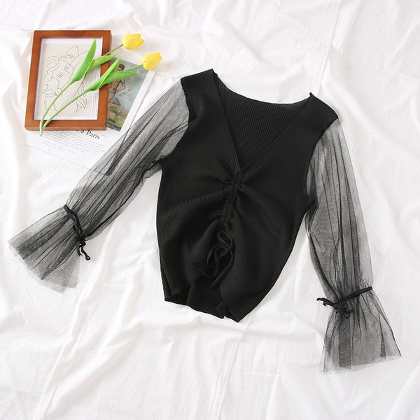 Bluză de damă modernă cu mâneci din tul în mai multe culori