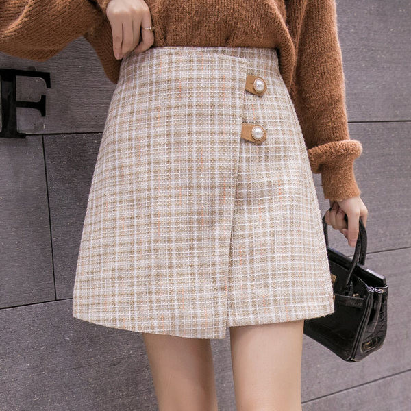 Kockás női szoknya magas derékkal, két színben