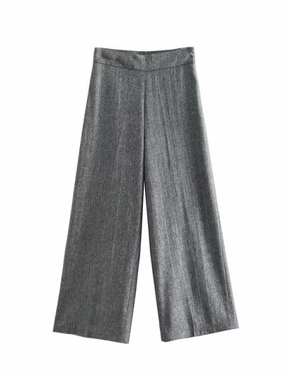 Дамски панталон с висока талия в сив цвят